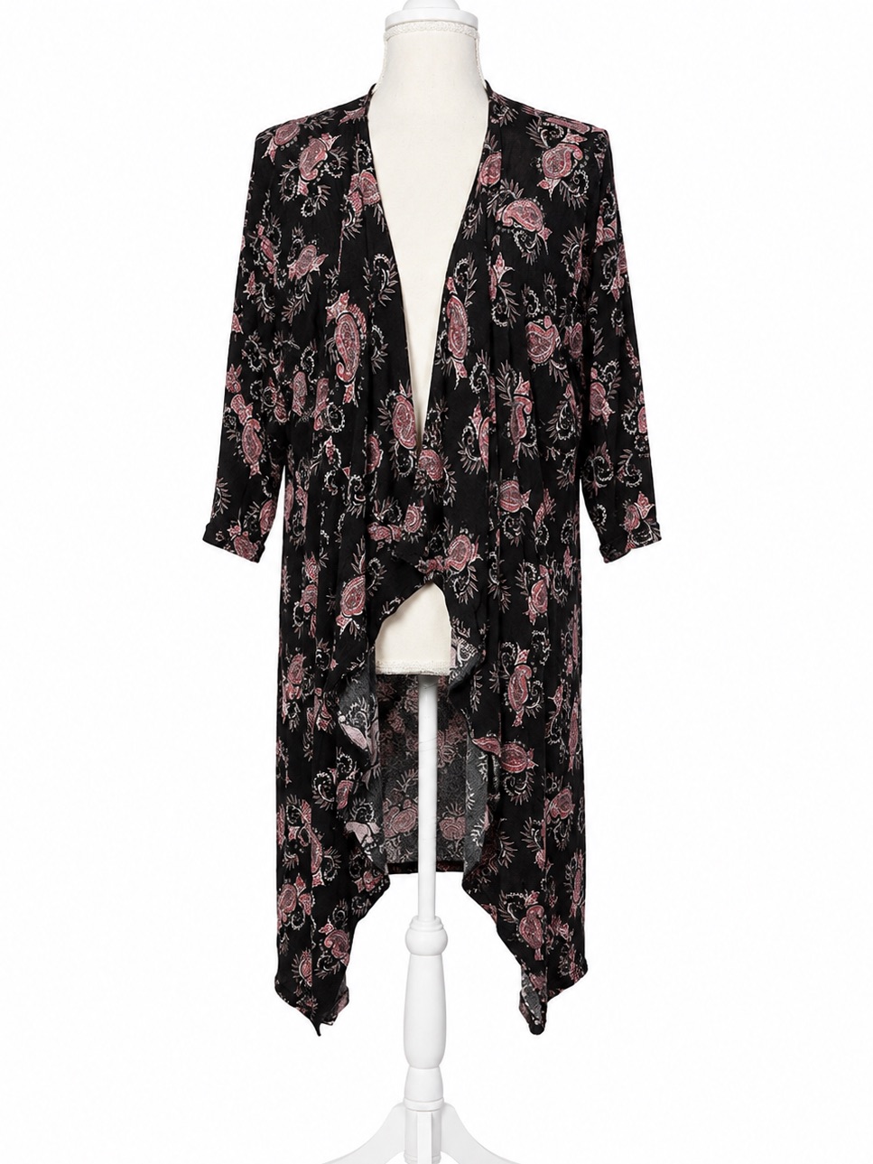 Lularoe Lindsay Lightweight Paisley Duster Cardigan Black Pink 100% Rayon Large